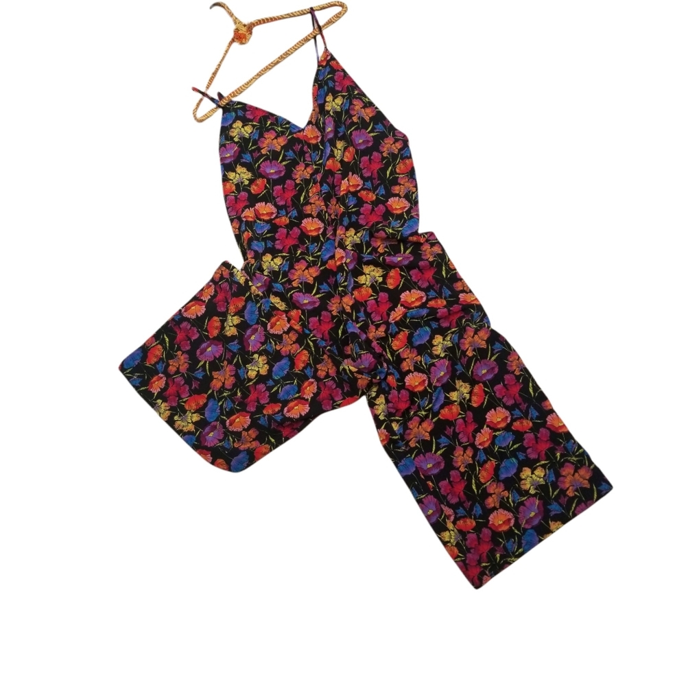 Topshop Slip-on Jumpsuit In Black Floral Size 10